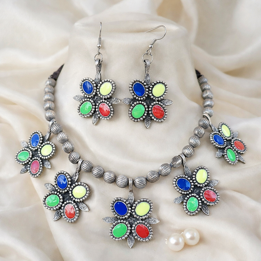 MOHINOT Oxidised Silver Ethnic Necklace – Traditional Indian Jewellery for Women