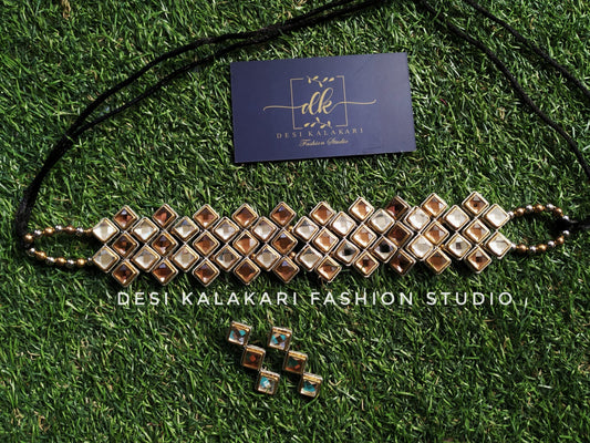 GOLDEN CHOKER Pachi Kundan Oxidised Silver Choker Necklace – Peach & Green Stone Indian Jewellery