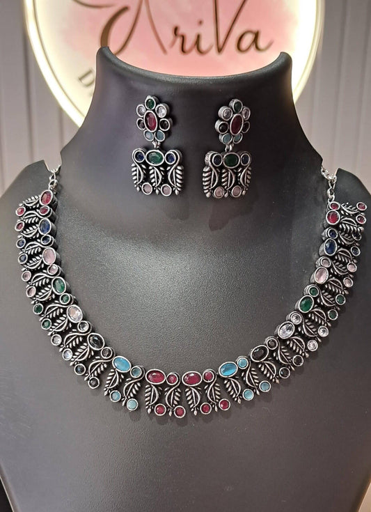 Aergul Vintage Oxidised Multicolor Necklace Set