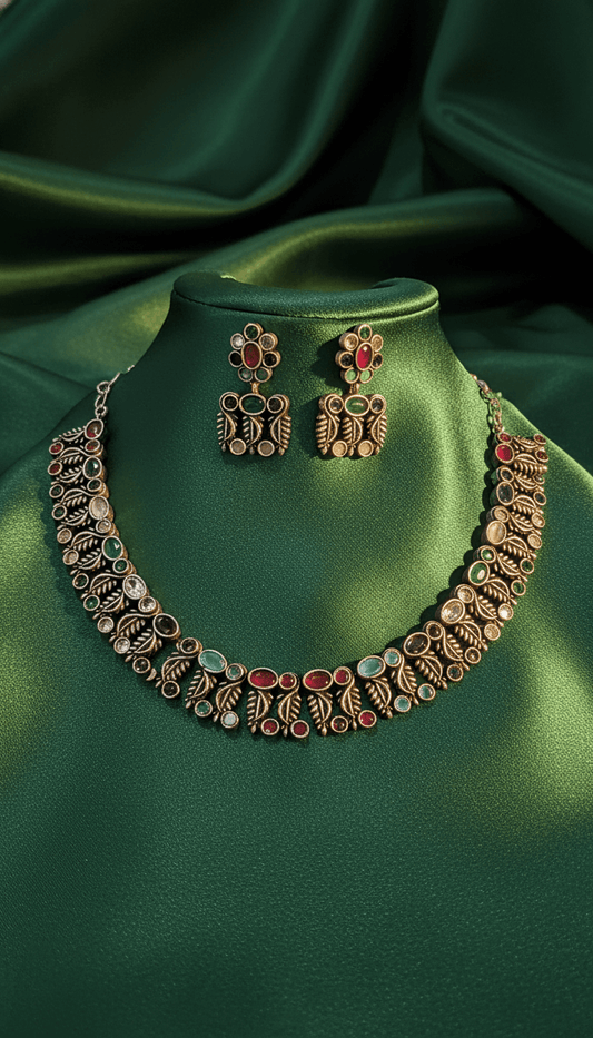 Aergul Vintage Oxidised Multicolor Necklace Set