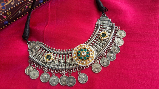 Vintage-Style Ethnic Gemstone & Coin Statement Choker