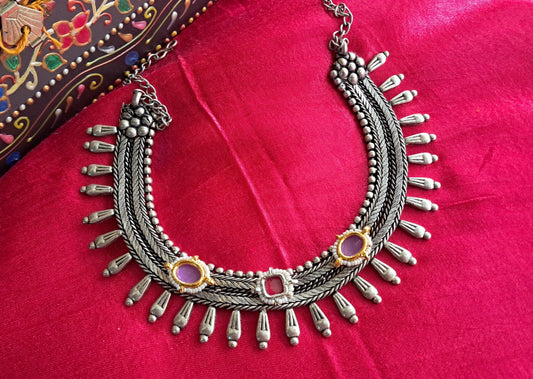 Royal Heritage Textured Oxidized Silver Statement Necklace