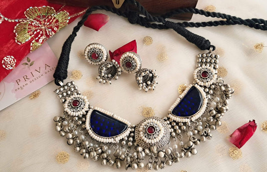Royal Blue Tribal Statement Necklace Set