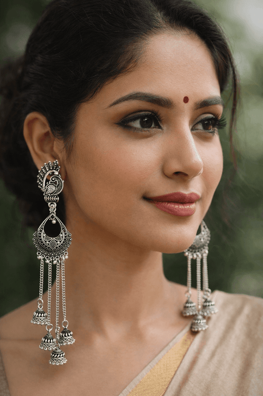 PEACOCK JUMAKHI LONG EARRING