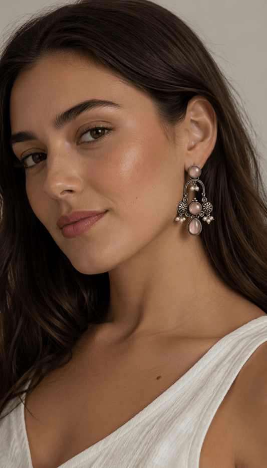 Elegant Monalisa Stone Dangler Earrings with Pearl