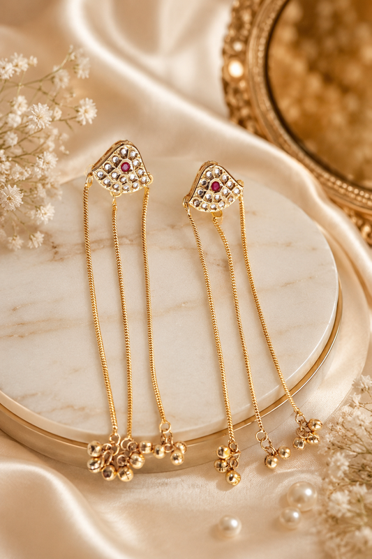 Elegant Ethnic Triple-Strand Beaded Latkan Earrings