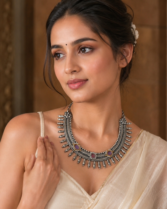 Royal Heritage Textured Oxidized Silver Statement Necklace