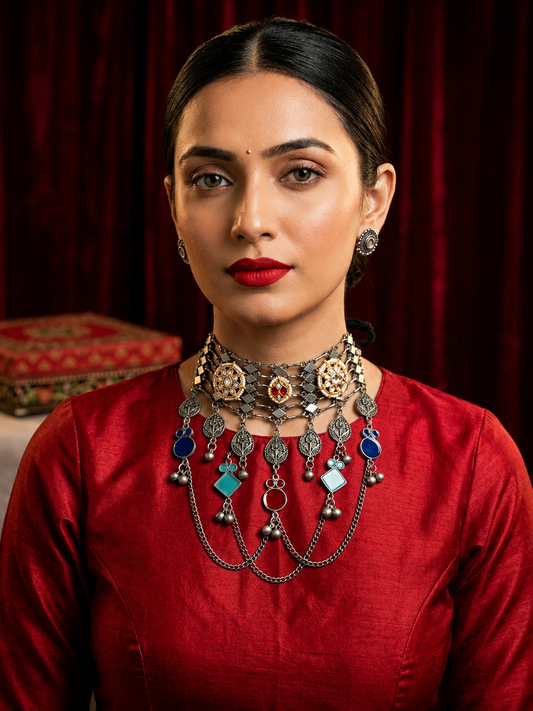 Grand Traditional Multi-Color Crystal Collar Necklace