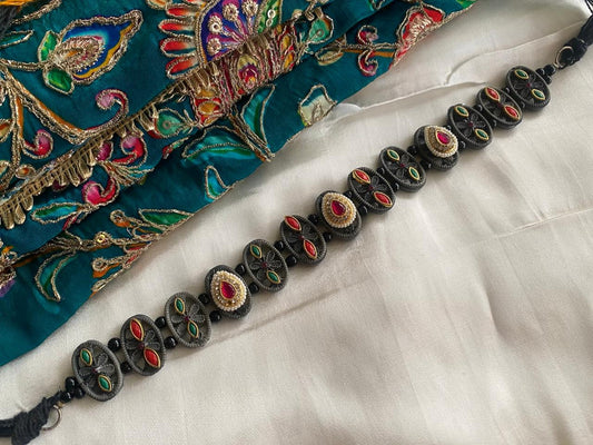 Royal Oval Motif Multi-Stone Oxidized Silver Choker