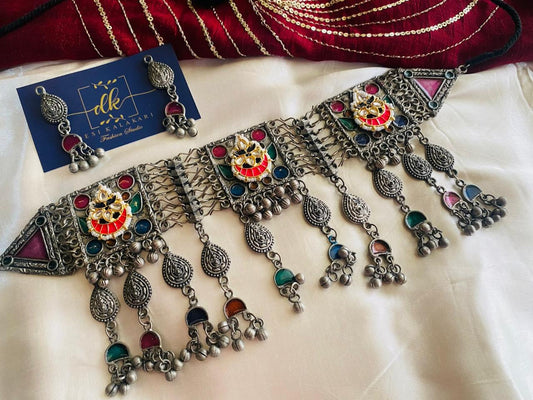 Ethnic Bohemian Statement Choker with Matching Drop Earrings