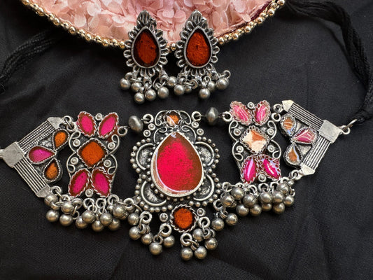 MEERAVATI Meena Choker Necklace Set with Earrings – Traditional Indian Jewellery