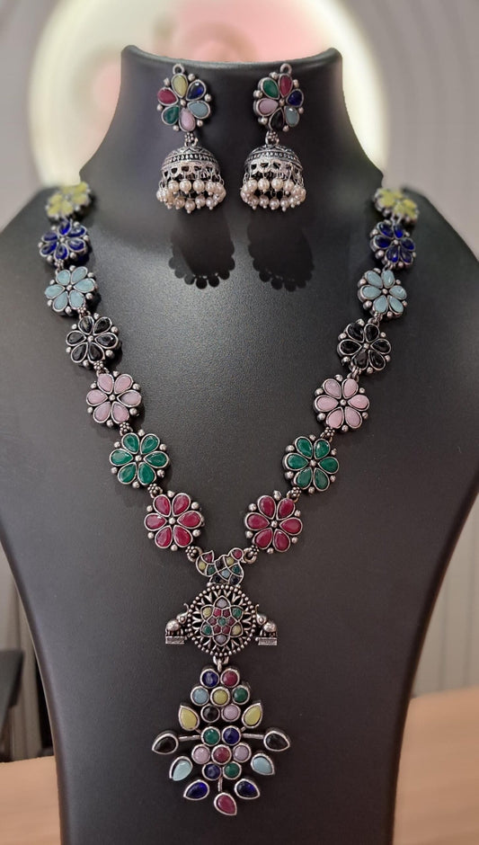 AAKAAR Oxidised Silver Ethnic Statement Necklace for Women