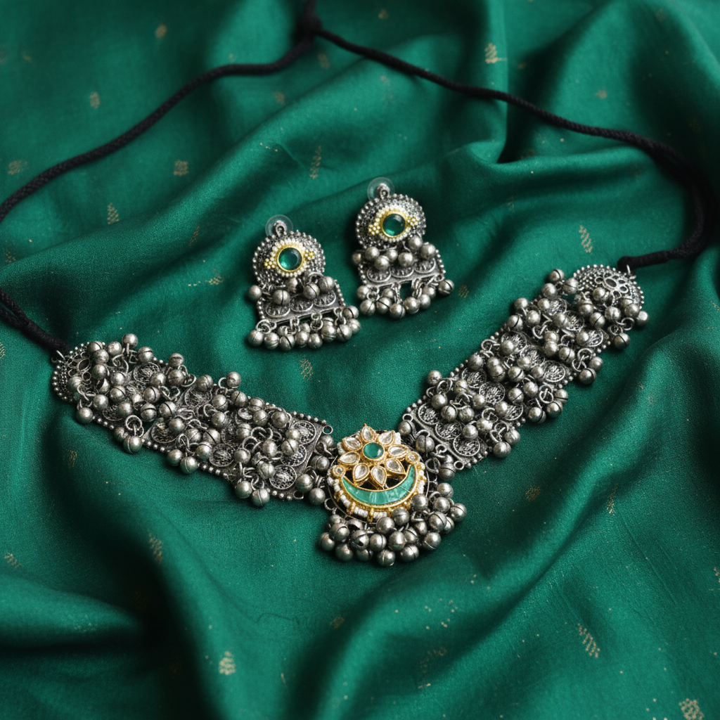 Aagha Pachi Kundan – Emerald Silk