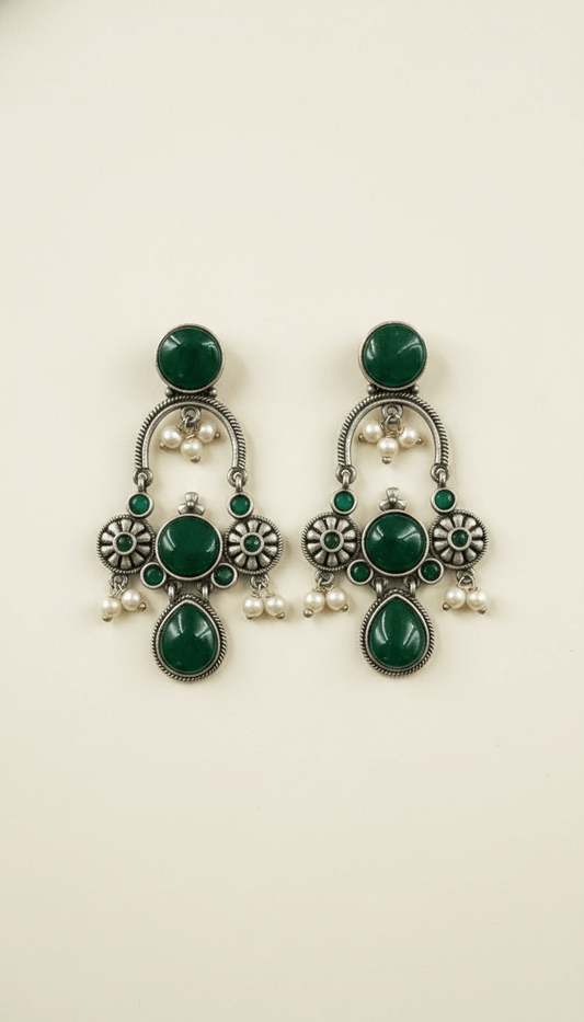 Elegant Monalisa Stone Dangler Earrings with Pearl – Silver Plated Designer Jewelry sky