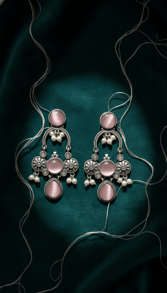 Elegant Monalisa Stone Dangler Earrings with Pearl