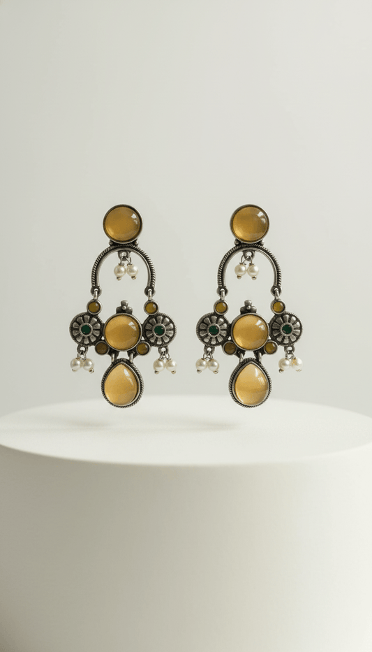 Vintage Mustard Stone Oxidised Earrings