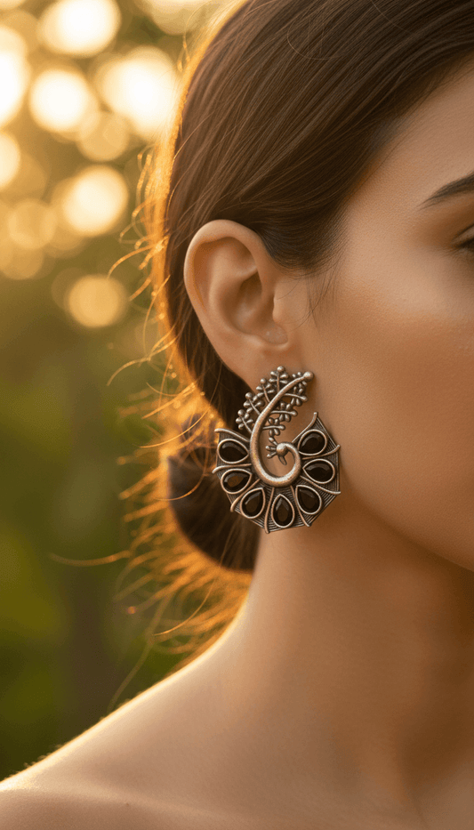 Oxidised Peacock Stud Earrings