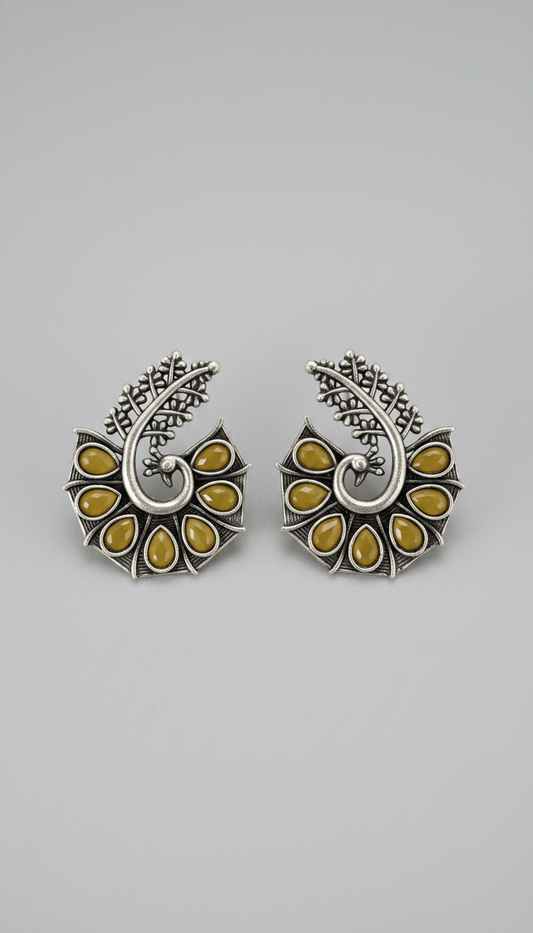 Handcrafted Oxidised Peacock Stud Earrings