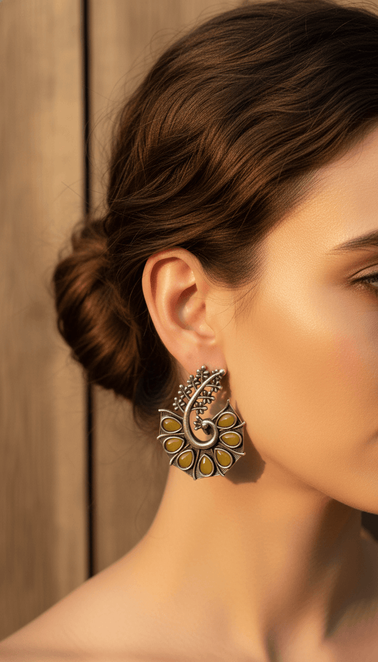 Handcrafted Oxidised Peacock Stud Earrings
