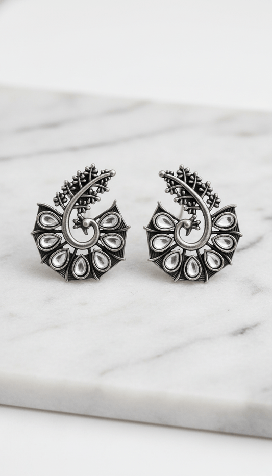 Oxidised Peacock Stud Earrings