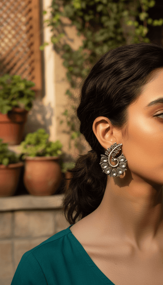 Oxidised Peacock Stud Earrings