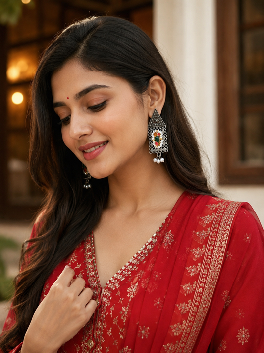 Handcrafted Kundan & Pearl Earrings in Ethically Sourced Silver
