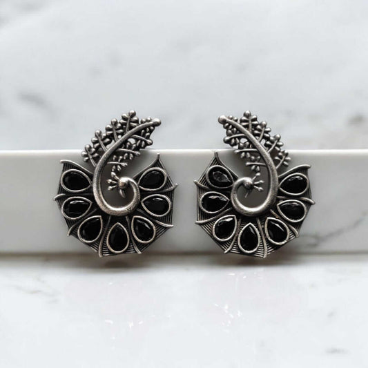 Oxidised Peacock Stud Earrings